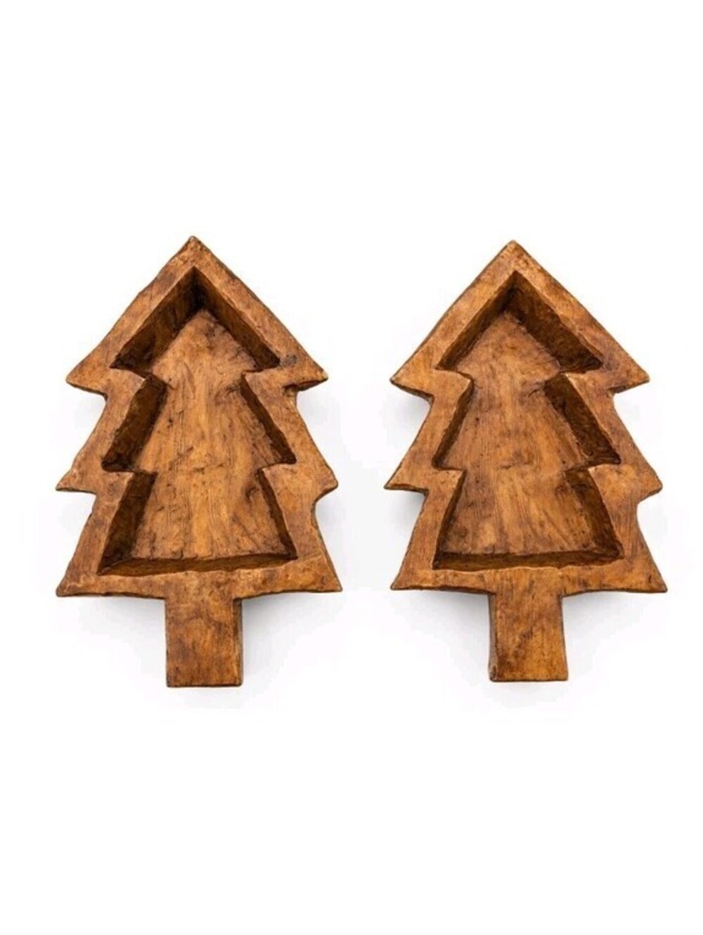 Set of 2 CTW Home Collection Wooden Christmas Tree Dough Bowls Rustic Holiday